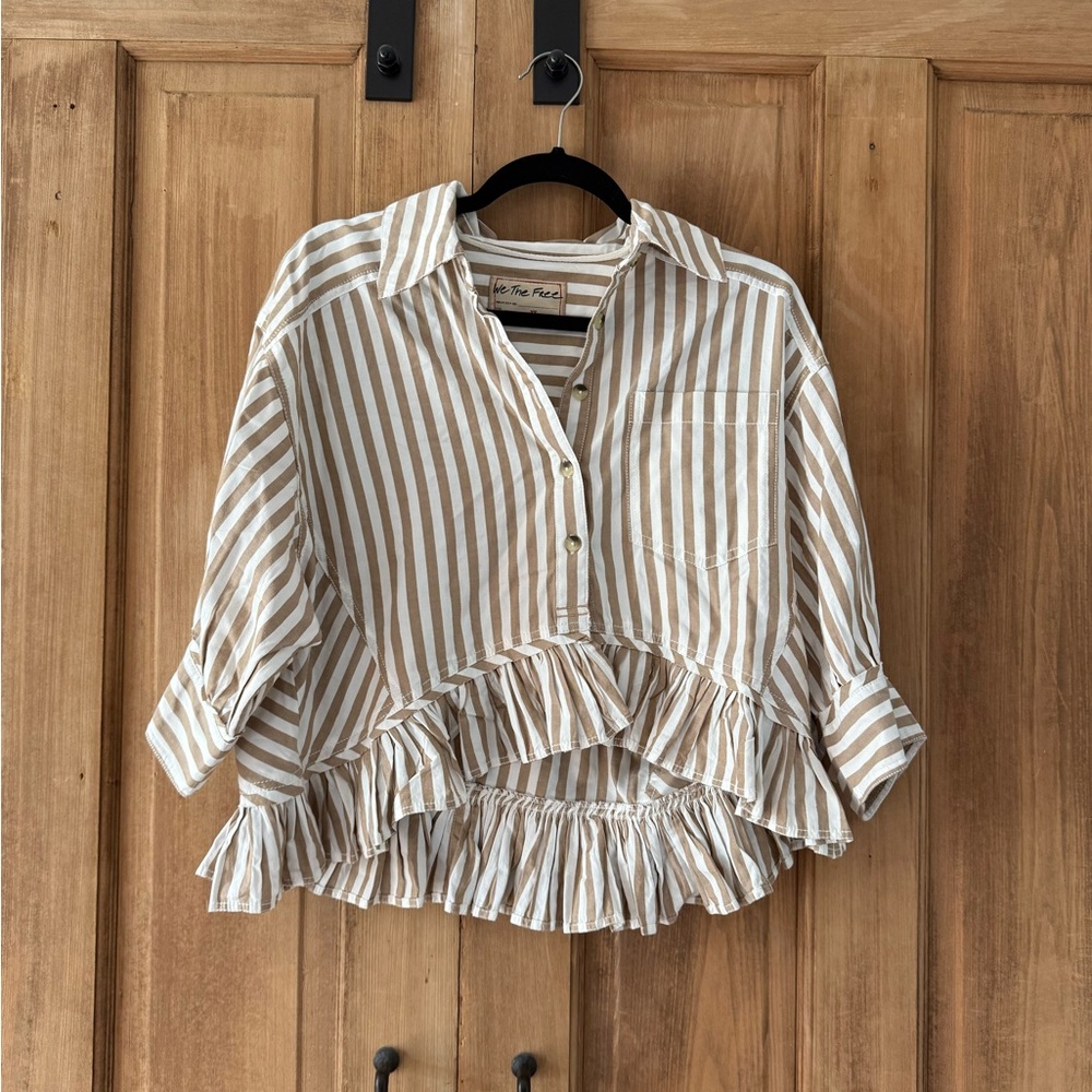 Free People Striped Ruffle Hem Blouse